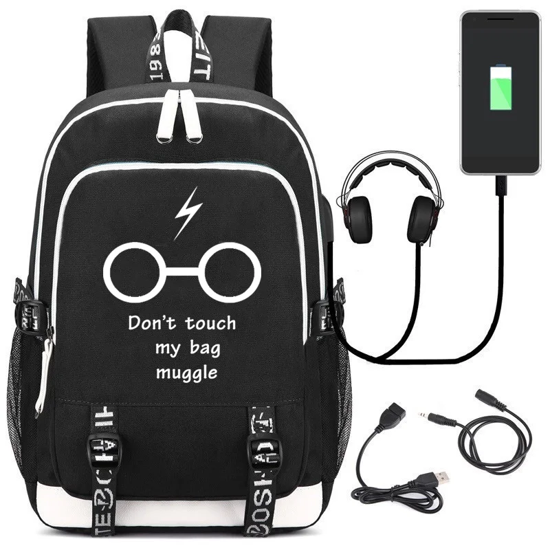 

IMIDO Luminous Students Backpacks Men Large Capacity USB Charging Schoolbag For Teenagers Black Canvas Letter Print Travel Bag