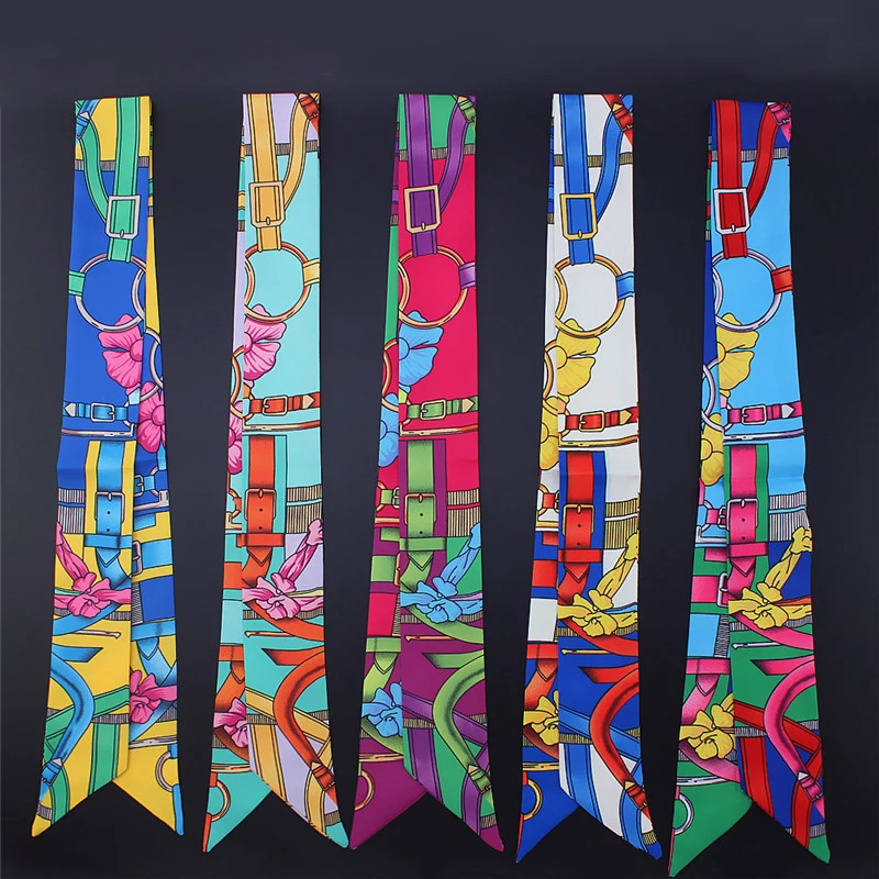 

2019 Winter Brand Twilly Scarf for Women Luxury Belt Print Bag Strap Popular Silky Headband Casual Bandeau Gorgeous Wrist Scarf