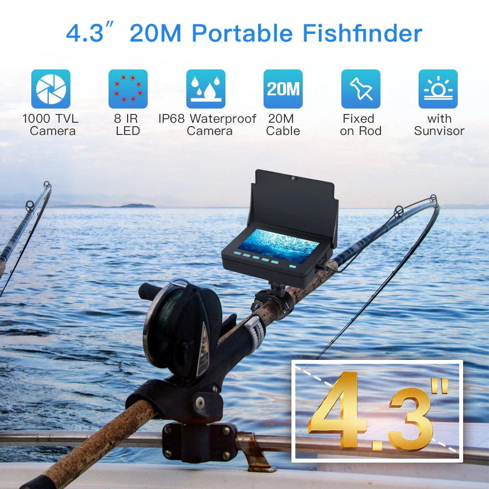 Eyoyo 20 м портативная подводная рыболовная камера, рыболокатор, 10000 мА/ч, батарея IP68, инфракрасный светодиодный, для ловли льда, озера, моря