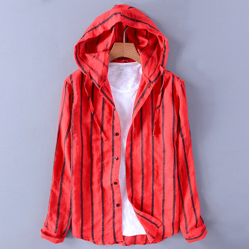 

Italy style brand long sleeve shirt men stripe red casual men shirts designer fashion ramie shirt male spring tops chemise