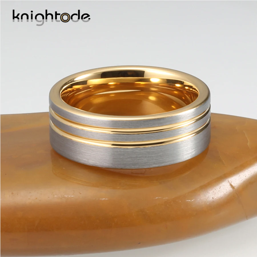 8 мм 2 золото офсетная рифленая Вольфрамовая карбидная Свадебная лента для мужчин