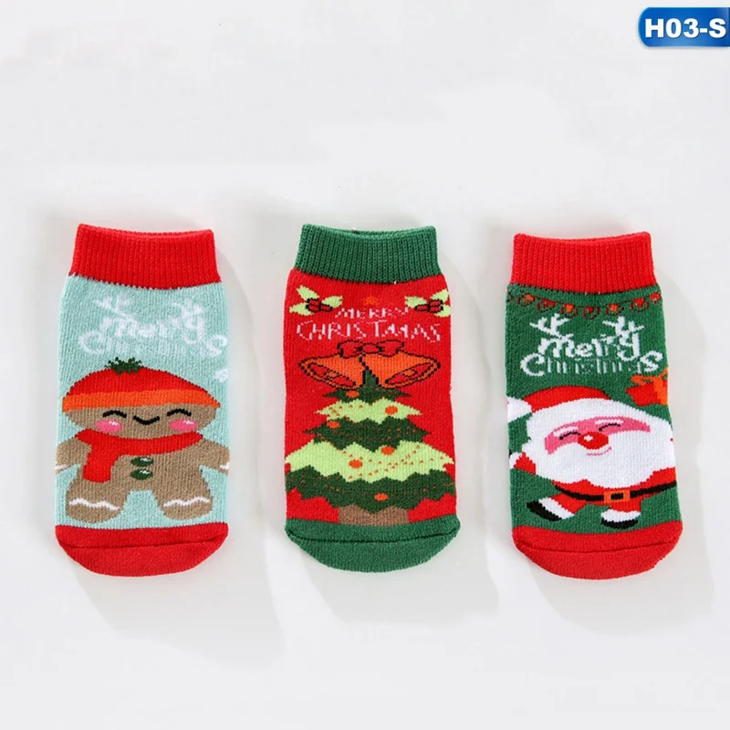 H03 3 пары/партия, детские рождественские носки осень-зима, теплые короткие Носки с рисунком снеговика, оленя, Санта-Клауса для малышей, Детские От 0 до 3 лет - Цвет: H03