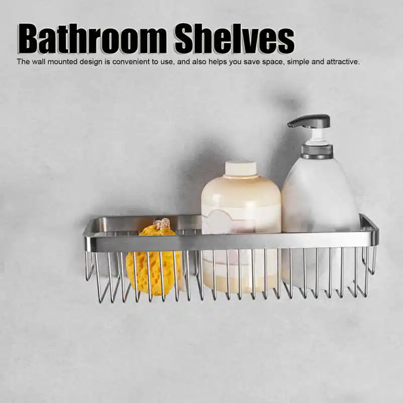 

Wall Mounted Bathroom Shelves Stainless Steel Shower Hanging Basket Shampoo Holder WC Accessories Kitchen Seasoning Storage Rack