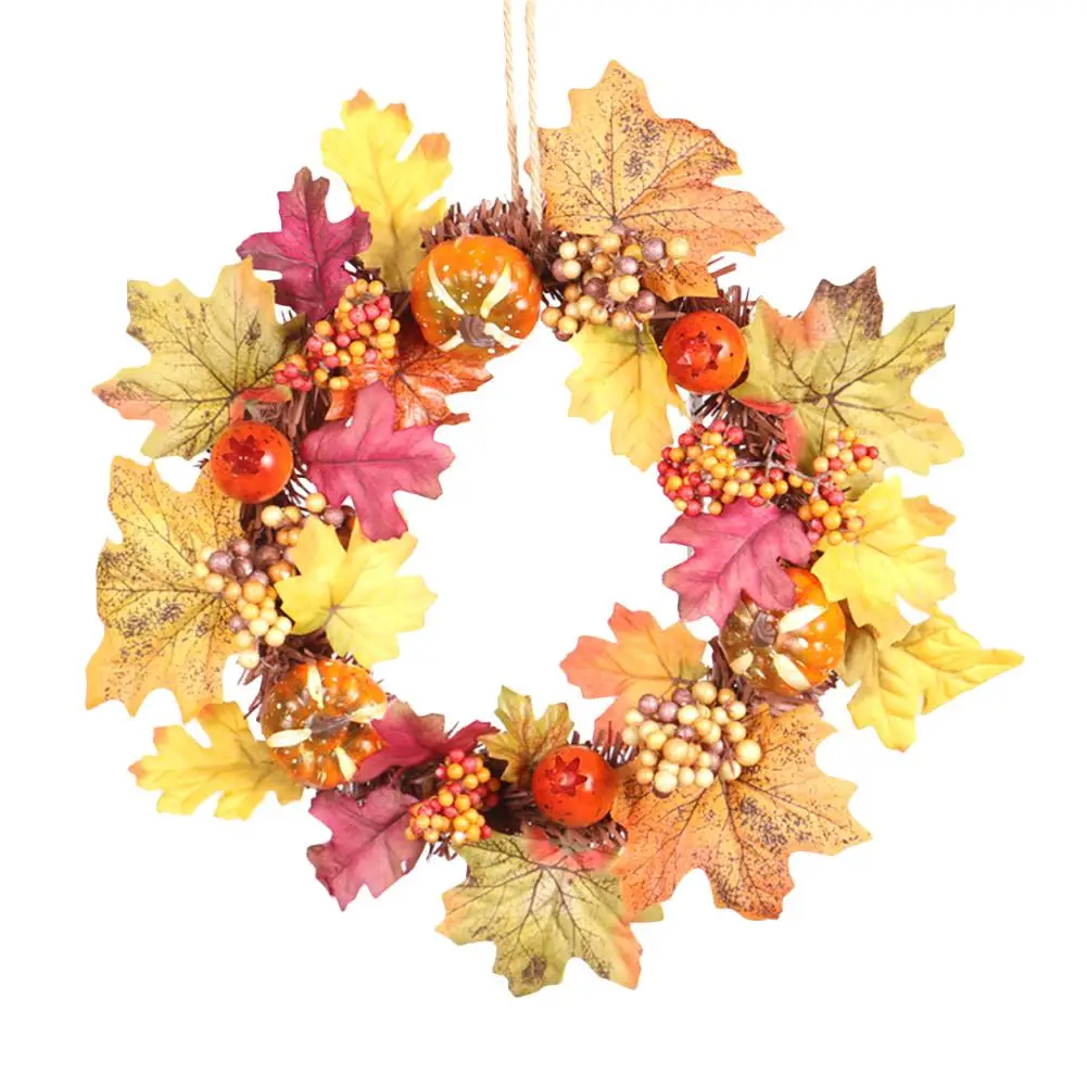 

Artificial Flower Wreath Christmas Window Decoration Pendant Pumpkin Pine Cone Maple Leaf Wreath Halloween Thanksgiving Supplies