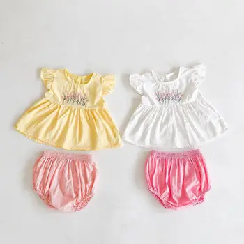 

Baby Girls Outfits Clothes Set Newborn Baby Embroidered Fly Sleeve Top Dress And Bread Of Pants Infant Girls Clothing 0-2 Y
