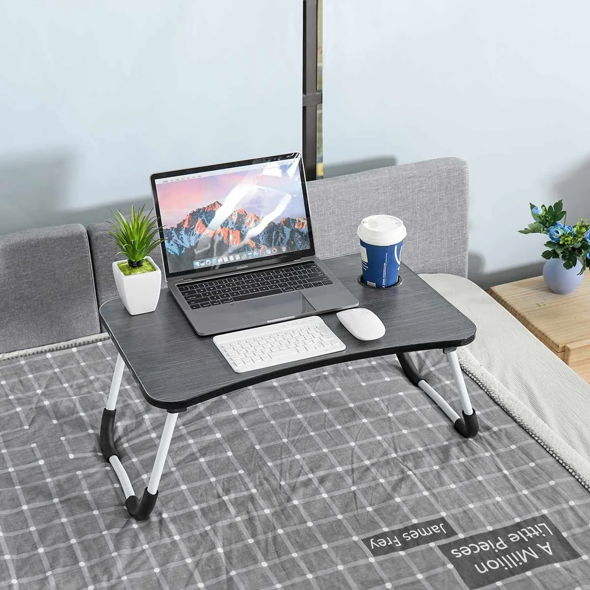 Adjustable Folding Laptop Stand Holder Study Table Desk Wooden Foldable Computer Desk for Bed Sofa Tea Serving Table Stand