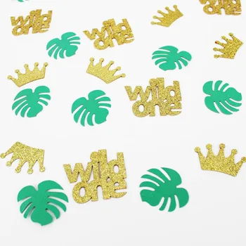 

100 Pcs/pack Hawaii Turtle Leaf Wild One Glitter Paper Confettis Baby Shower Birthday Wedding Party Table Scatter DIY Decoration