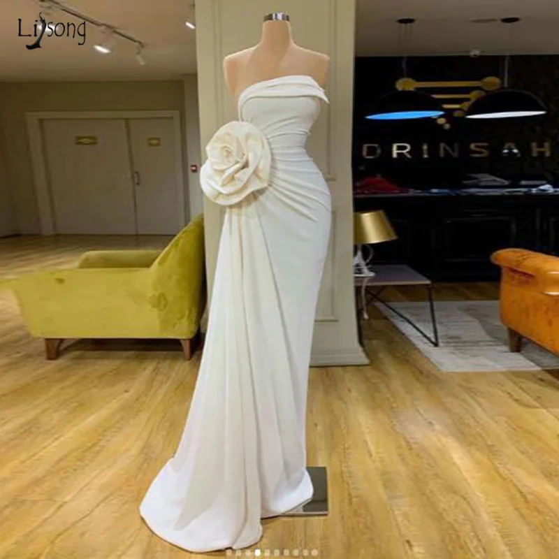 Белый Robe de soiree longue настоящая фотография белое вечернее платье русалки с открытыми плечами праздничное платье с цветочным рисунком вечерние платья - Цвет: Белый