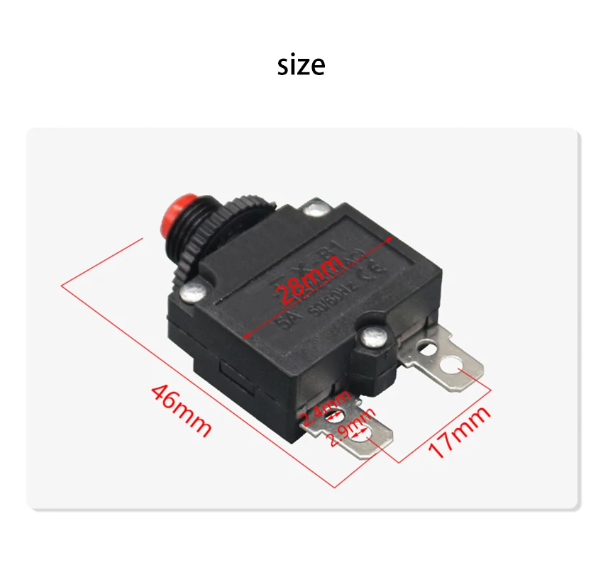 Description Picture 4 of itemOverload protector 5A 10A 15A 20A Mini Size Thermal Overload Protector Switch for Water Pumps Motors Manual Reset Safety switch