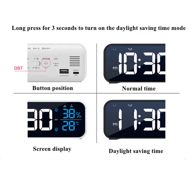 LED Music Alarm Clock Temperature Humidity Voice Control/Alaways On Table Clock Dual Alarm Wall  Rechargeable Digital Clocks 5