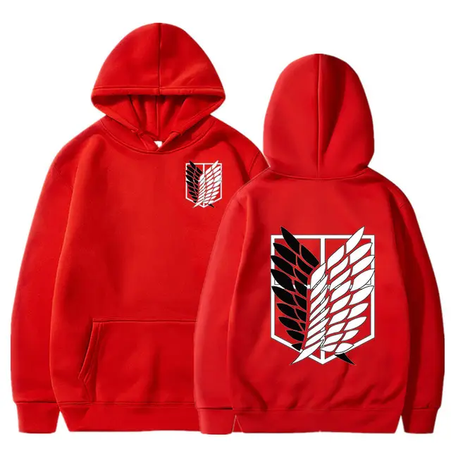 Attack On Titan Hoodie Japanese Anime Hingeki No Kyojin Graphic Sweatshirt Pullover Casual Hooded Streetwear Tops Unisex Red1