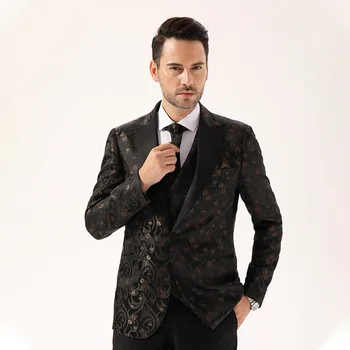 

2019 Autumn Men's Leisure Suit Men Slim Fit Small Suit Jacquard Dress Suit Coat