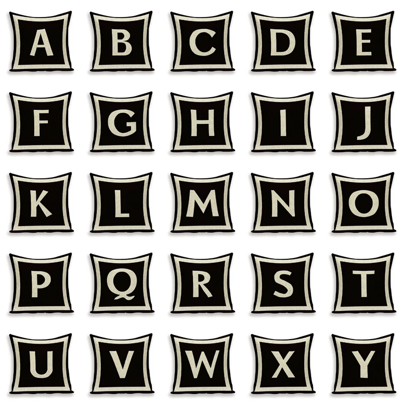 Alphabet Black Retro Linen Cushion Cover Home Bedroom Hotel Car Safety Decoration Cushion Cover Wedding Personality Gift 45x45cm