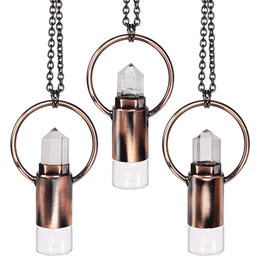 KFT 2ML Glass Bottle Natural Crystal Quartz Roll On Perfume Bottle Pendant Necklace Quartz Crystal Essential Oil Roller Bottle 4