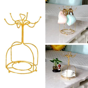 

Gold Modern Restaurant Kitchen Countertop Tree Style Fast Dry 6 Hook Saucer Organizer Home Wrought Iron Coffee Mug Holder