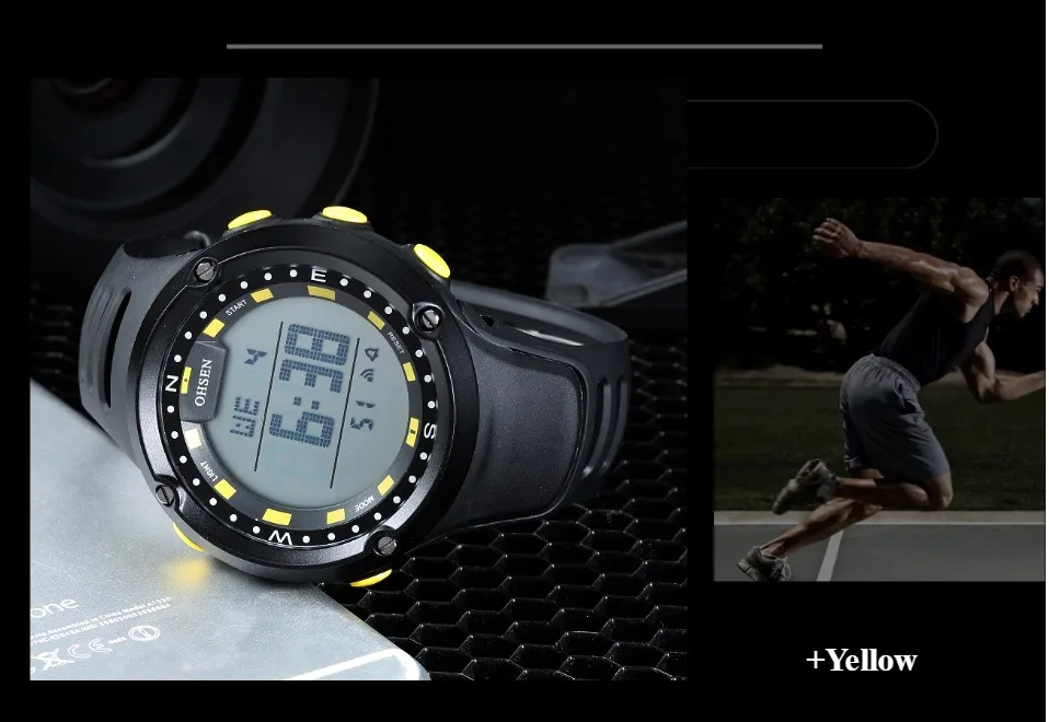 OHSEN модные ЖК-цифровые Мужские часы с резиновой лентой 50 м водонепроницаемые белые спортивные военные наручные часы с большим циферблатом
