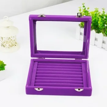 

Ring Jewelry Box Display Holder Organizer Tray Velvet Earring Stand Glass