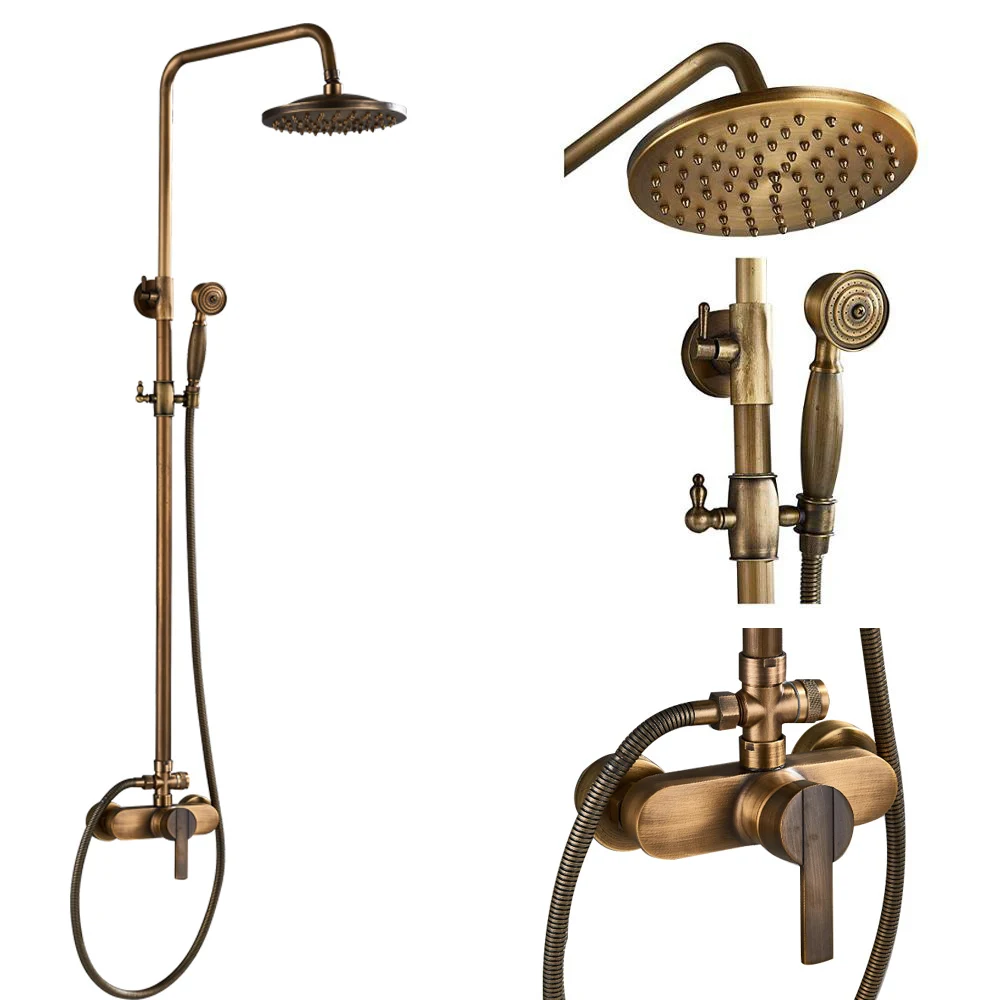 MODEL D Quyanre, античная латунь, смеситель для душа, набор, настенное крепление, античная латунь, набор для душа, двойные ручки, смеситель, ручной спрей, набор для ванной - Цвет: MODEL D