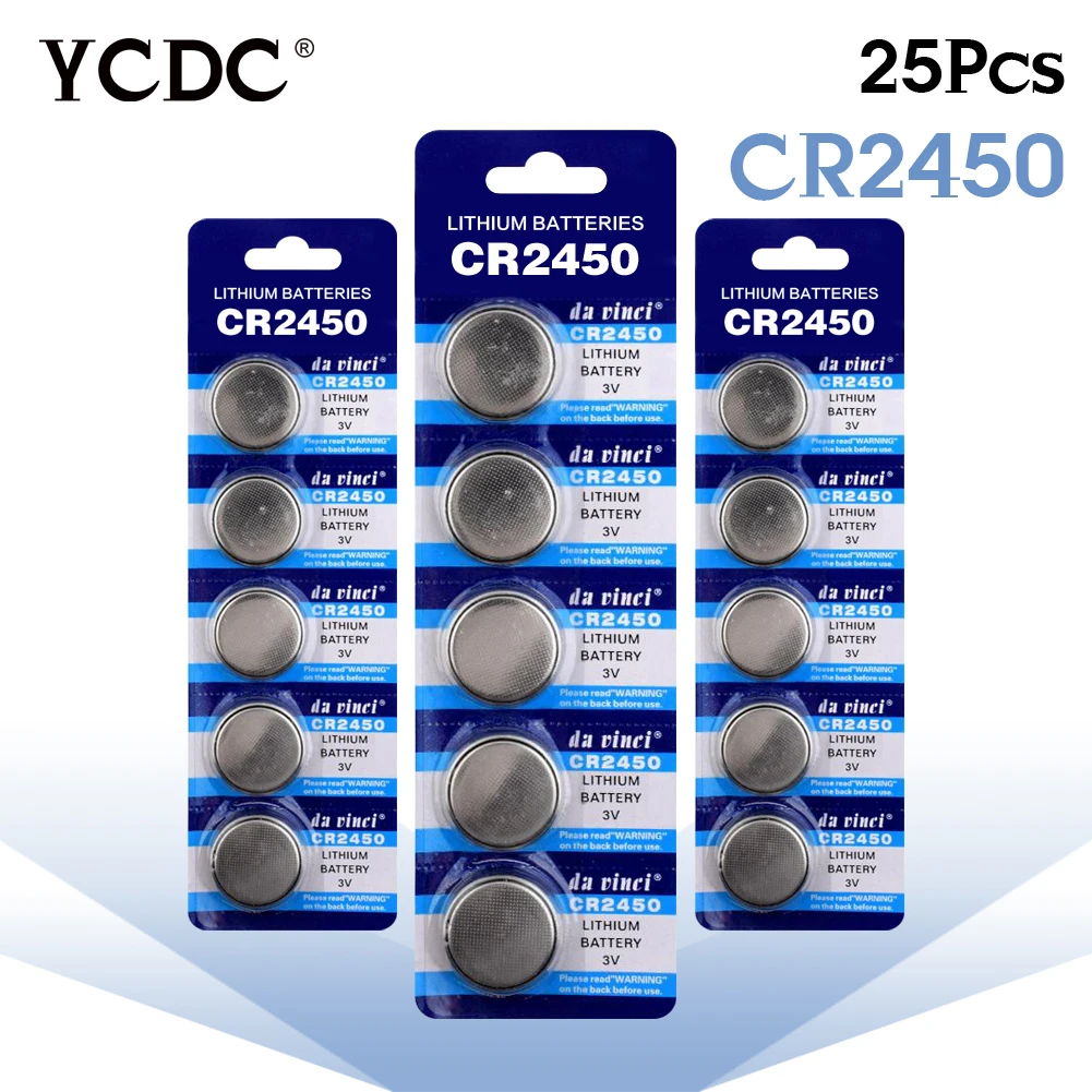 Батарейки кнопочные YCDC 25 шт. Литиевые 3 в CR2450 CR 2450 ECR2450 KCR2450 5029LC LM2450 DL2450 BR2450 |