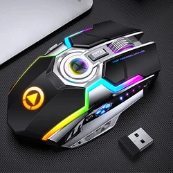 Rato sem fio recarregável do jogo silencioso 1600 dpi ergonômico rgb led retroiluminado 2.4g usb rato receptor para computador portátil
