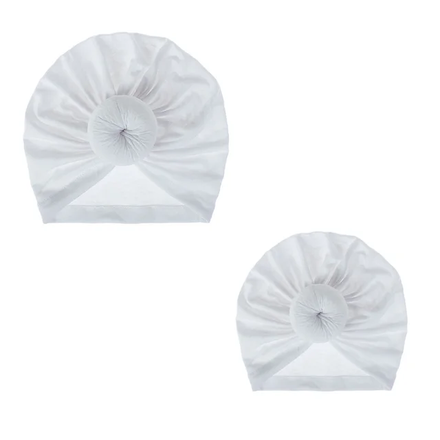 Fashion Mommy and Baby Cotton Round Ball Flower Hat Women Caps Girls Newborn Turban Knot Kids Adult Headwear Hair Accessories 2pcsmom and baby