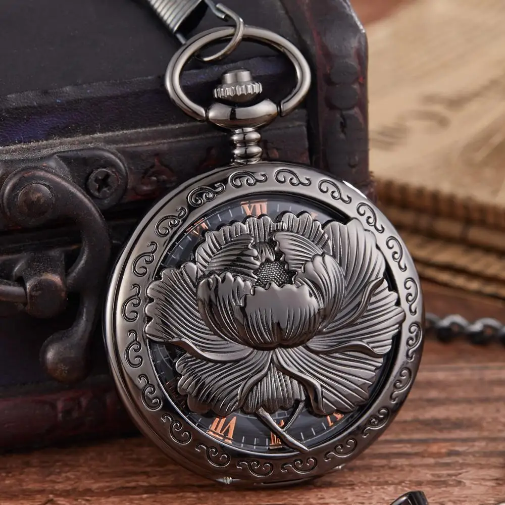 Ретро Золотые механические карманные часы из нержавеющей стали с каркасом для мужчин брелок цепочка Топ Бренд роскошные часы