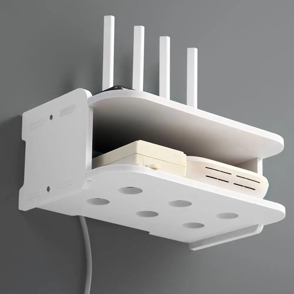 

Double Layers Simple Punch Free Router Storage Rack Wall-mounted TV Set-top Box Storage Rack WiFi Shelf