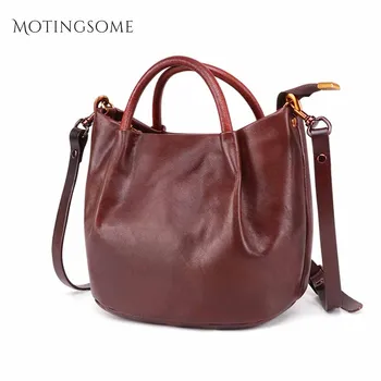 

Retro Genuine Leather Women Tote Bag Vintage Style Vegetable Tanning Calfskin Leather Handbag Luxury Shoulder Crossbody Bag 2020