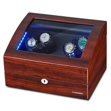 JQUEEN 4 Автоматическая сосновой древесины заводчик часов с светодиодный светильник 6 хранения чехол 10 режимов для механические часы