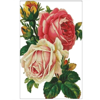 

Cross-Stitch Thread Embroidery Roses and Rose Plants and Flowers Series Living Room Decoration Painting