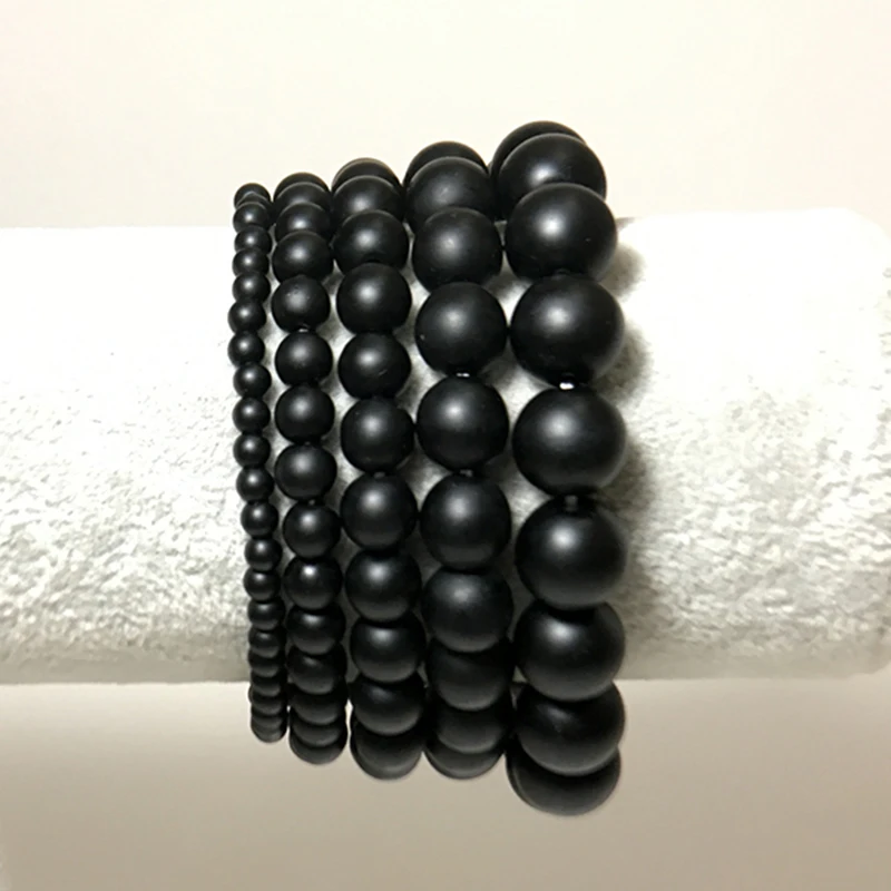 Noter Natural Matte Bracelet Stone Men 4mm 6mm 8mm 10mm 12mm Round Onyx Beaded Braslet Male Accessories Pulseira Husband Gift