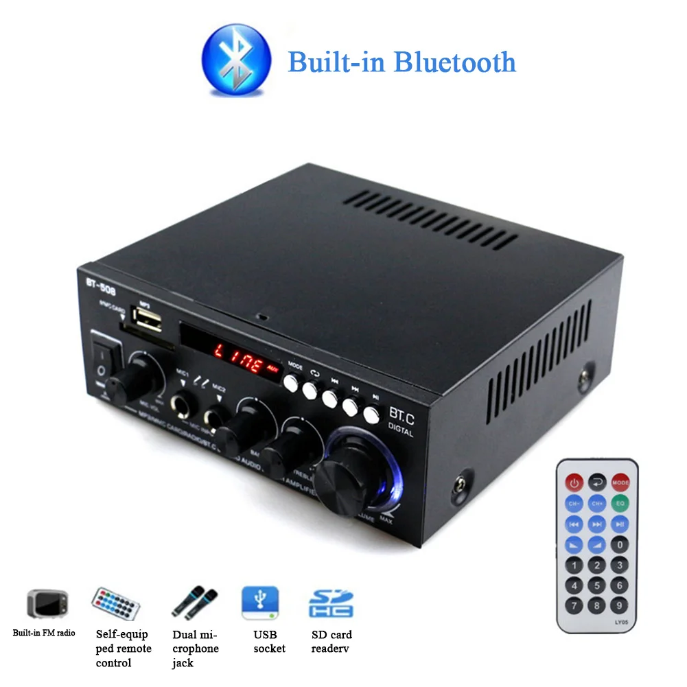 

600W With Remote Control Power Amplifier Bluetooth Mini HIFI Music Stereo Subwoofer Car Home FM Radio Digital Audio Sound System