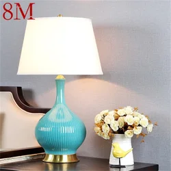 Lampe de Table en céramique de 8M, lumière de bureau en cuivre bleu pâle de luxe contemporain, pour la maison 