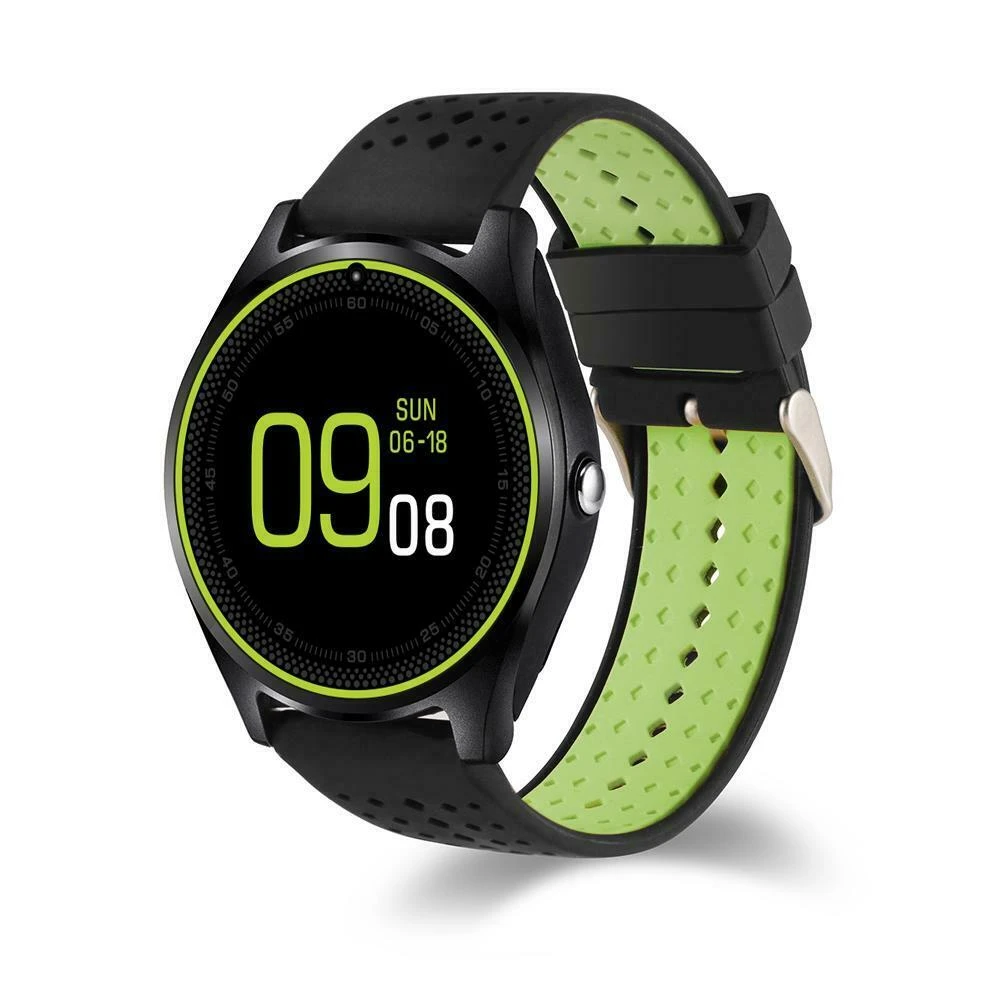 V9 Bluetooth Смарт часы камера фитнес трекер напоминание Открытый спортивные часы Группа сна монитор циферблат/вызов SIM TF браслет карта - Цвет: Black Green