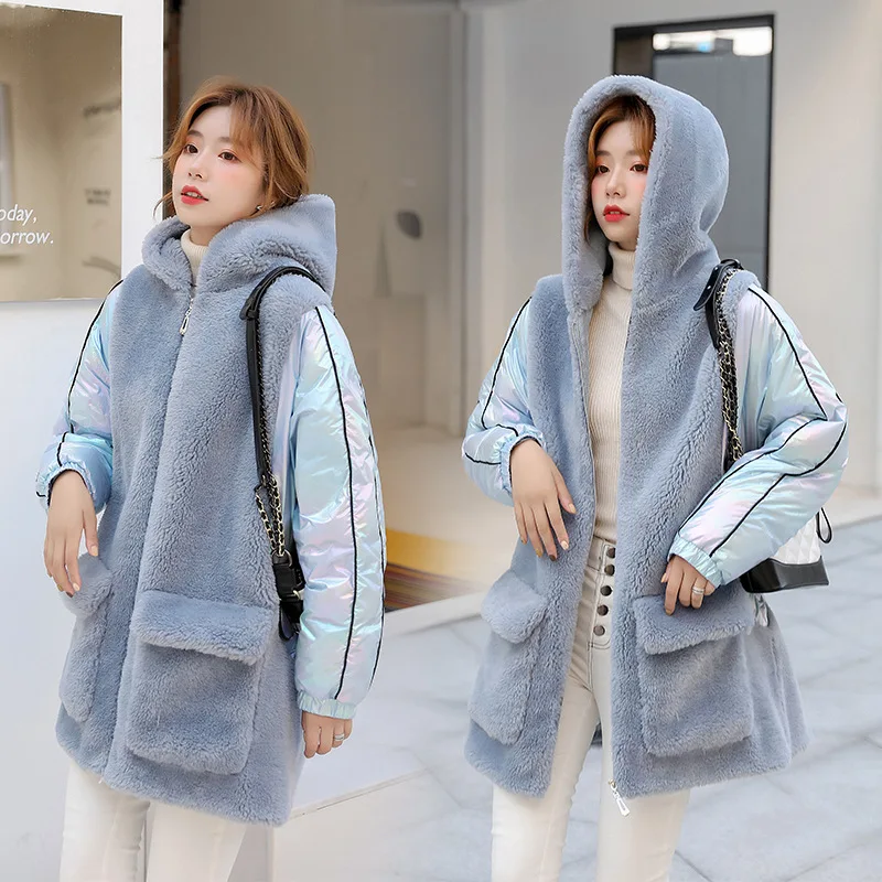 

2019 Winter down Jacket Korean-style Fur Granule Joint Sheep Shearing Coat Thick Loose-Fit Lambs Wool