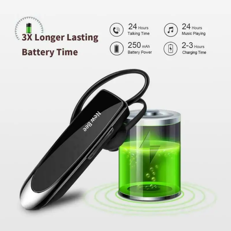 Wireless Bluetooth Headset Handsfree Earpiece Drive Microphone Earbud Ear Hook Headphone