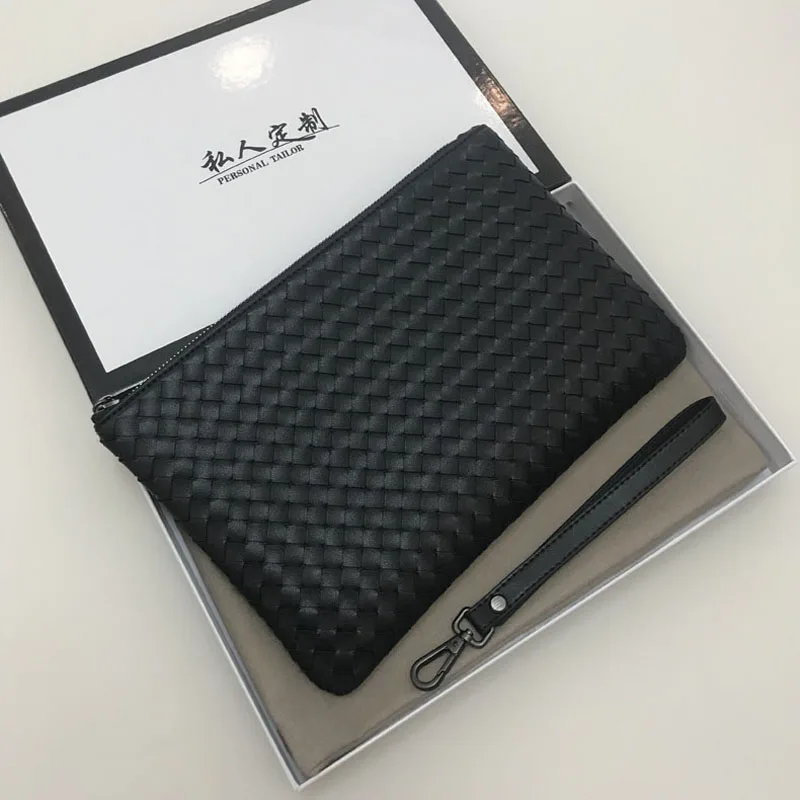 

New woven men's hand bag leisure leather envelope bag cowhide hand bag fashion Large Capacity Manual