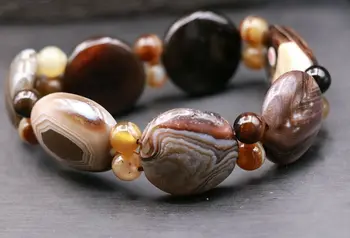 

Tibetan Top Agate Ghost Goat Eye dZi Bead Bracelet Big Bangle Bracelet