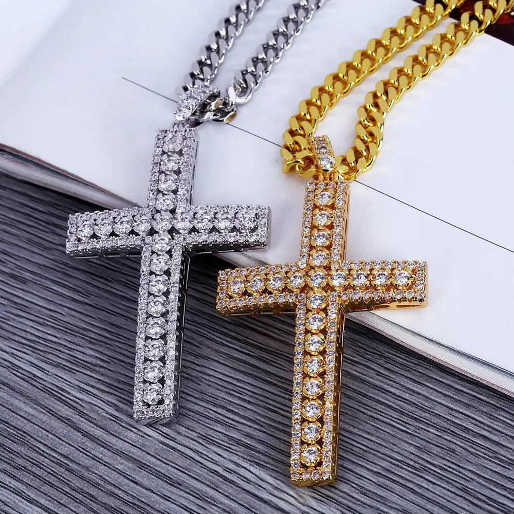 

Rock Cross Hip Hop Iced Out Micro Pave Cubic Zircon Gold Silver color Plated Necklace Pendant