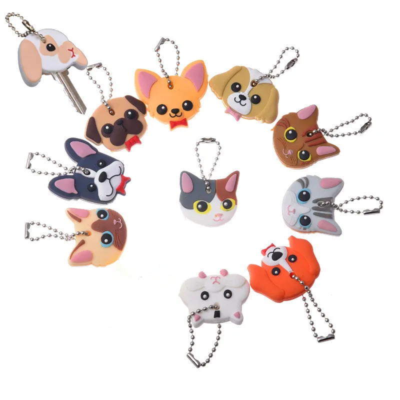 

1Pcs Lovely Animal Keychain Soft PVC Cat Dog Rabbit Key Cover Cap Key Ring Bag Charms Key Chain Toys Women Fashion Accessories