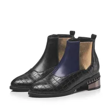 Женские короткие ботинки с узором «крокодиловая кожа»; черные ботинки «Челси» на массивном каблуке; ботильоны с украшением из бисера; зимние короткие плюшевые ботинки