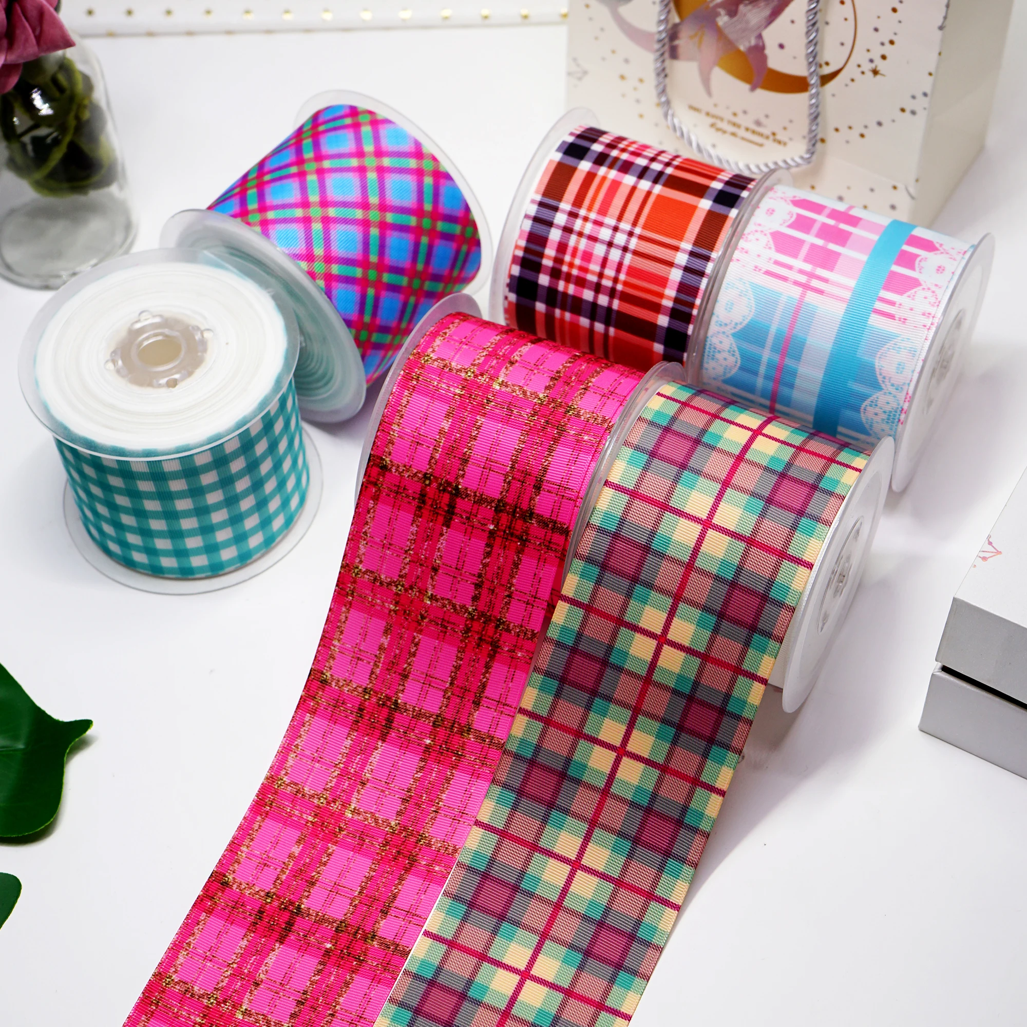 Diy Cartoon Stripes And Grids Printed Grosgrain Ribbon For Craft