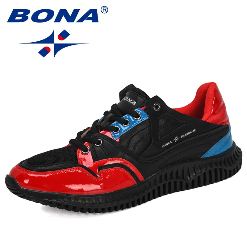 BONA/Новинка года; дизайнерская мужская обувь; удобная Уличная Повседневная мужская обувь на шнуровке; кроссовки на подкладе; Мужская обувь для отдыха; модная обувь - Цвет: Black red