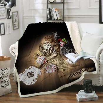 

2020 New Skull Bed Blanket for Couples Poker Cards Dice Clown Throw Blanket Gothic Sketches Home Fashion Blanket
