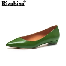 RIZABINA/Женская обувь на плоской подошве; модная обувь из натуральной кожи с острым носком; женская однотонная офисная обувь на каблуке; размеры 34-39