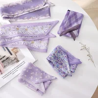 Summer French Retro Purple Tied Hair Small Floral Long Silk Scarf Headband Braided Hair Chiffon Thin Ribbon Scarf 1
