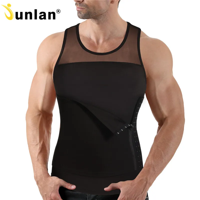 

Junlan Men Shapewear Slimming Latex Body Control Vest Tummy Shaping Tops Waist Trainer with Hooks Double Enhance for Weight Loss