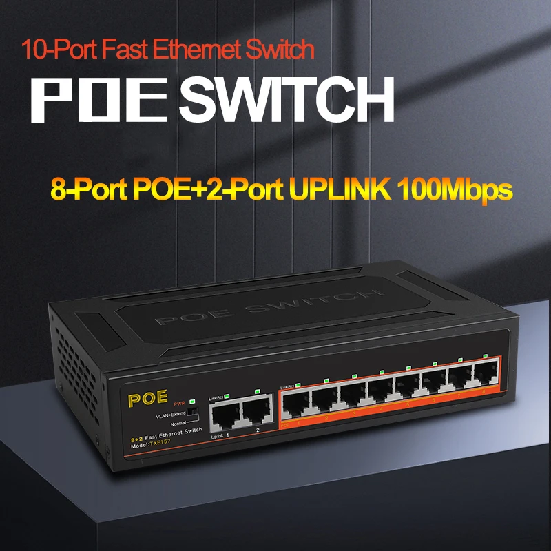 Poe Switch Mais Rápido Ethernet Switch Ieee 802.3af at com Energia Interna & Proteção contra Raios & Isolamento Vlan 93w 10-porto Comutadores de rede - Imagem 2