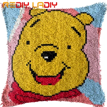 

Latch Hook Cushion Winnie Bear Pre-Printed Canvas Cushion Cover Acrylic Yarn Crochet Pillow Case Set Hobby & Crafts Home Decor
