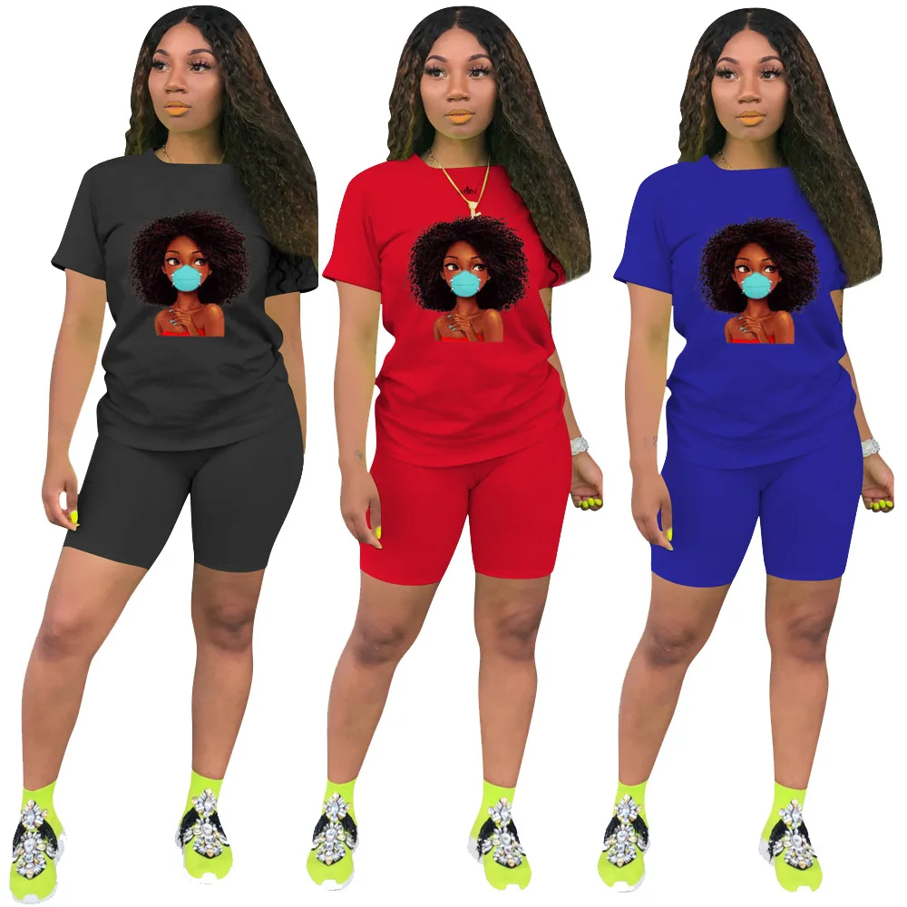 

Two Piece Set Summer Short Sets for Women Red Black Blue T Shirt Top and Short Set Matching Set Outfits Trendy Clothes for Women